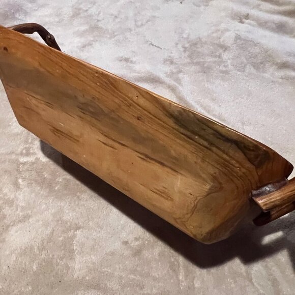 Hand Carved Burl Wood Handled Bowl/ Basket Rustic Exotic Resort Bread Fruit Trin - Picture 4 of 16